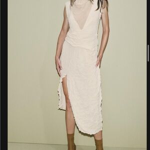 Zara Cream Asymmetrical Dress with V-Neckline